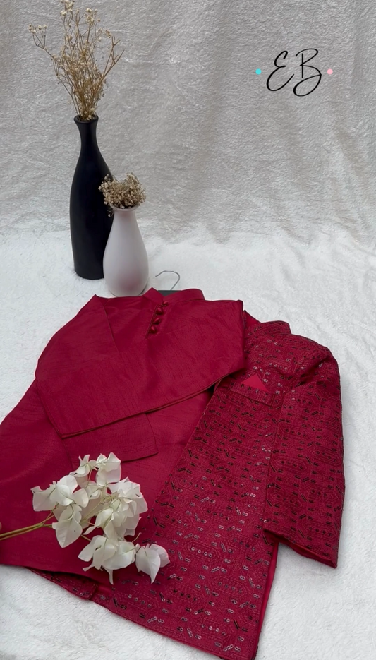 Maroon Embroidered Sherwani Suit