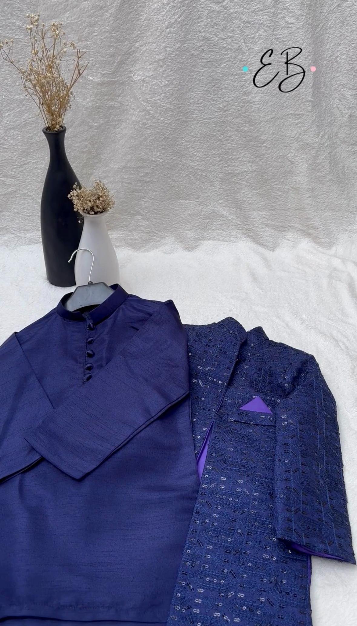 Blue Embroidered Sherwani Suit