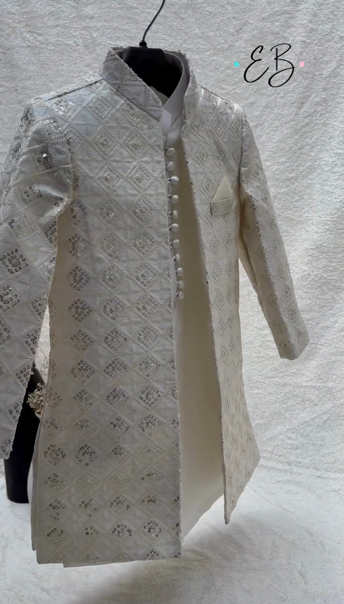 White Embroidered Sherwani Suit