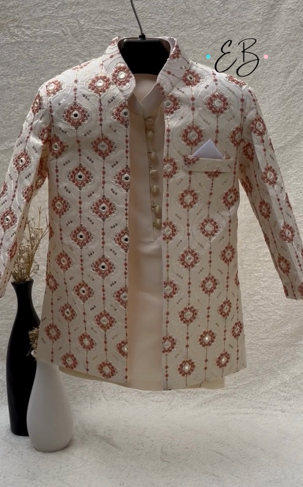 Off-White Embroidered Sherwani Suit