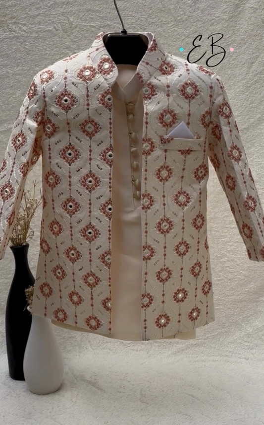 Off-White Embroidered Sherwani Suit