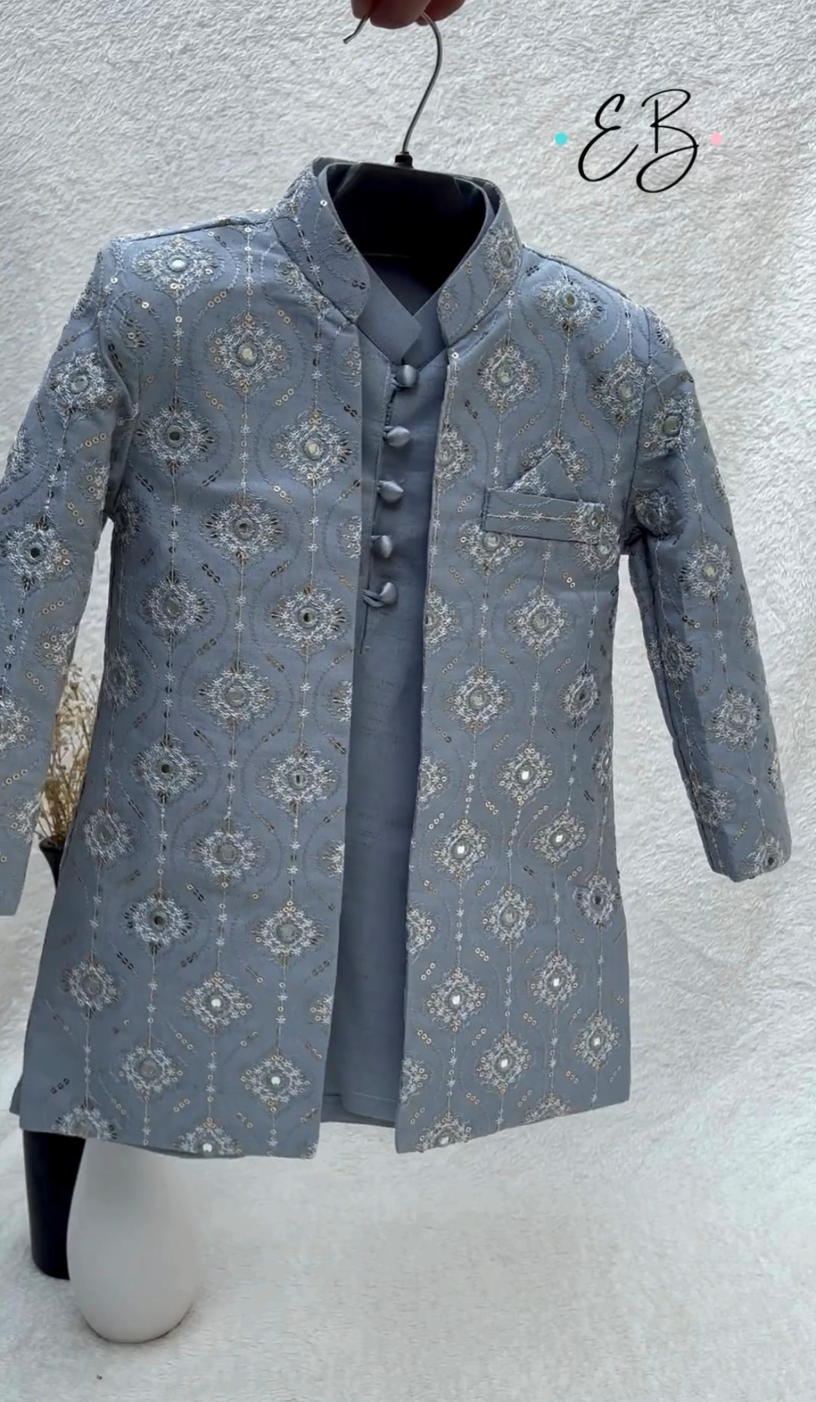 Soft Blue Embroidered Sherwani Suit