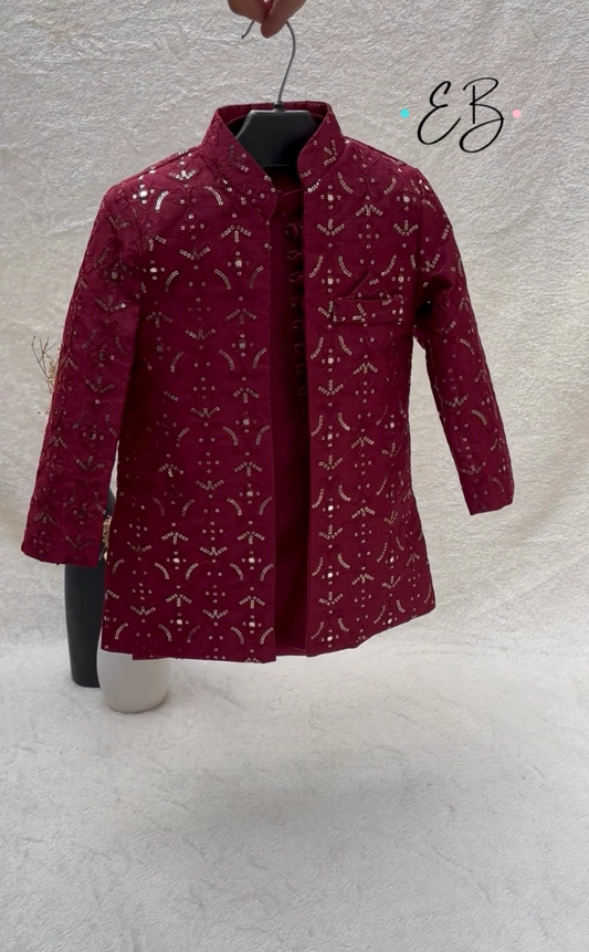 Maroon Embroidered Sherwani Suit