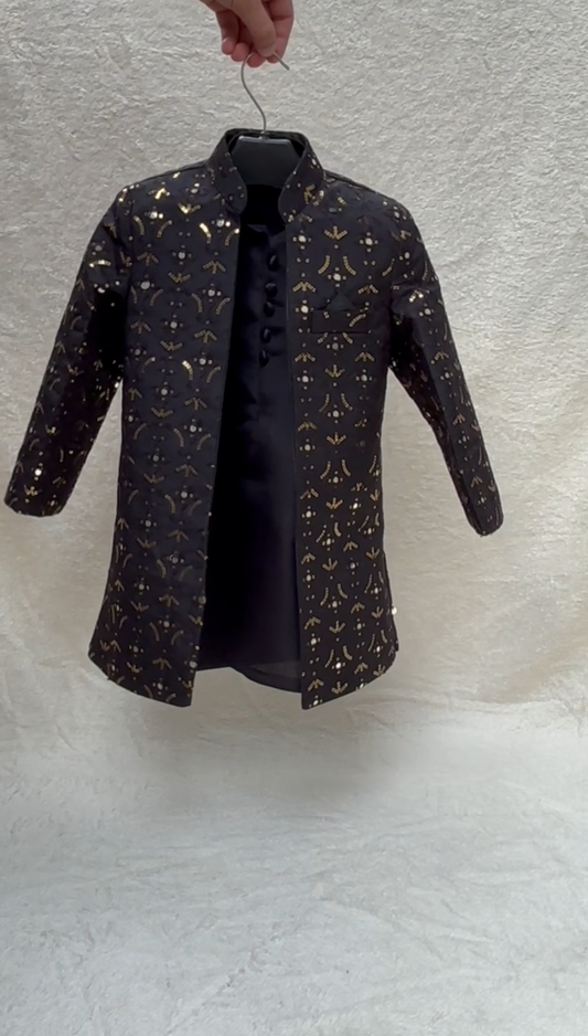 Black Embroidered Sherwani Suit