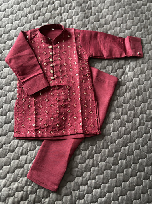 Maroon Embroidered Kurta Pajama