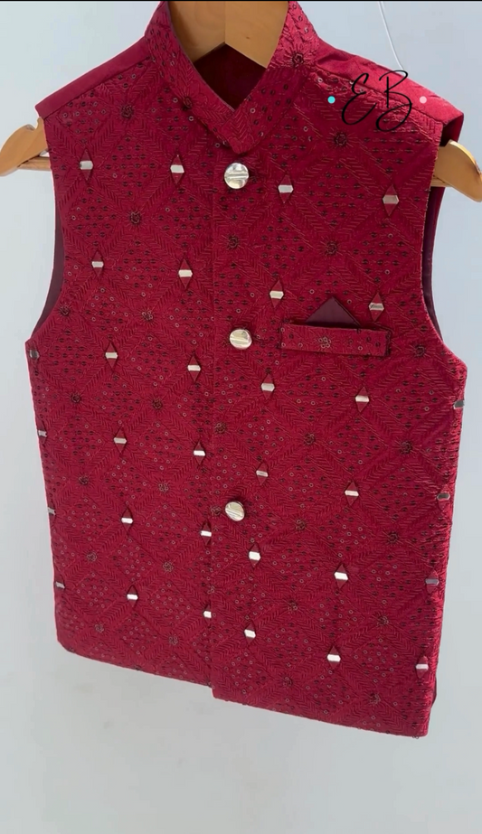 Maroon Mirror Work Waistcoat