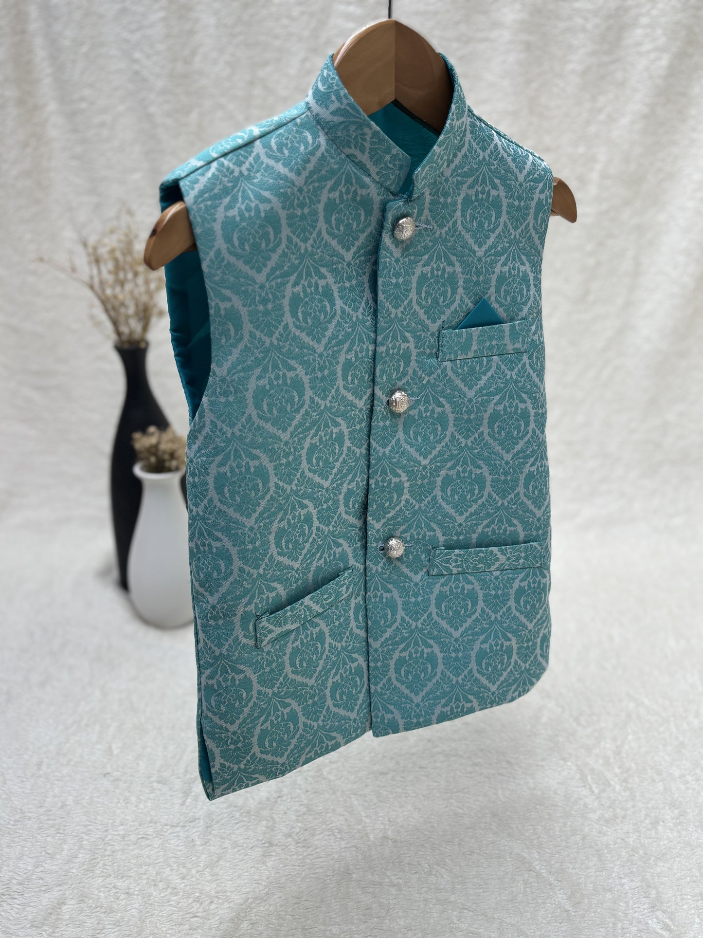 Light Blue Banarsi Waistcoat