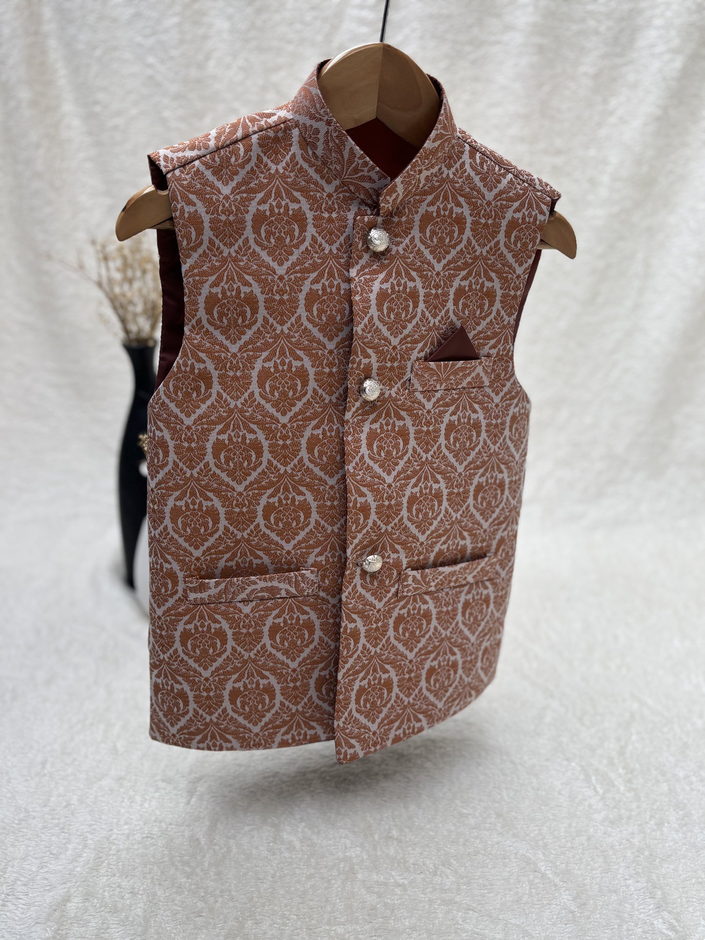 Peach Banarsi Waistcoat