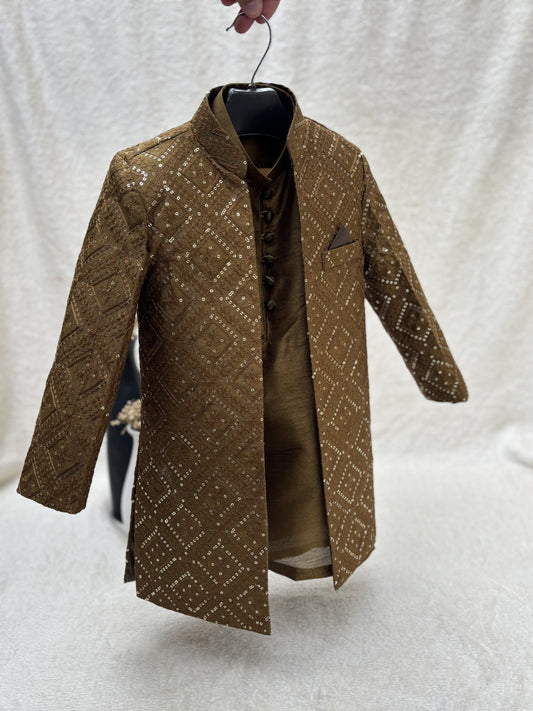 Mehandi Embroidered Sherwani Suit