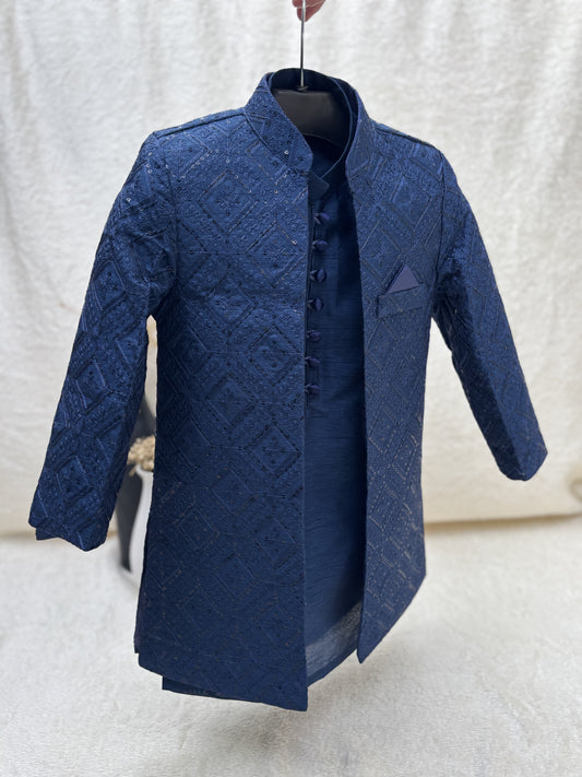 Blue Embroidered Sherwani Suit